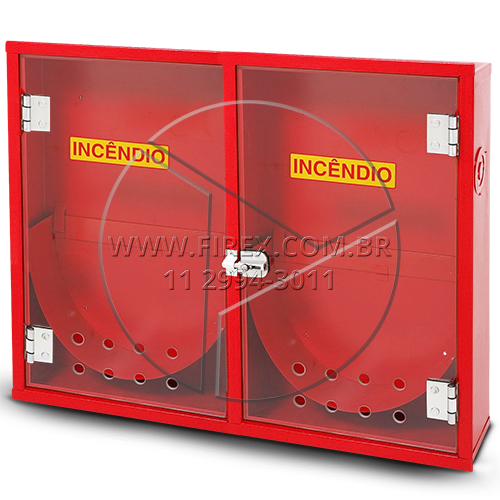 ABRIGO PARA MANGUEIRA DE INCÊNDIO (HIDRANTE) DUPLO EMBUTIR 90X120X30 CM PORTA EM VIDRO :: Abrigo para Mangueira (Hidrante) Duplo em Chapa de Aço Embutir com Porta em Vidro 90x120x30 cm - FOTO 1