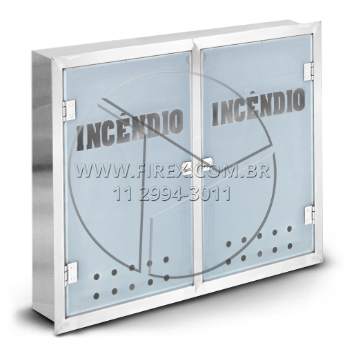 ABRIGO PARA MANGUEIRA DE INCÊNDIO (HIDRANTE) EMBUTIR EM AÇO INOX DUPLO 90X120X17 CM :: Abrigo para Mangueira (Hidrante) Duplo em Aço Inox de Embutir 90x120x17 cm Porta em Vidro - FOTO 1