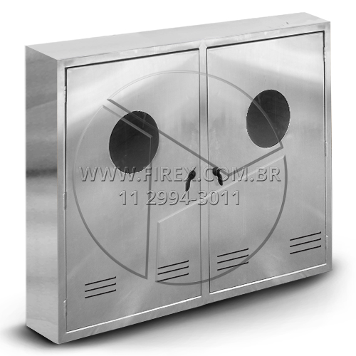 ABRIGO PARA MANGUEIRA DE INCÊNDIO (HIDRANTE) DUPLO SOBREPOR EM AÇO INOX 90X120X17 CM :: Abrigo para Mangueira (Hidrante) Duplo em Aço Inox de Sobrepor 90x120x17 cm - FOTO 1