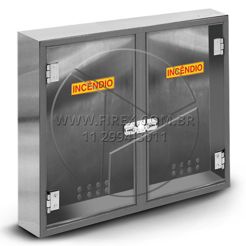 ABRIGO PARA MANGUEIRA DE INCÊNDIO (HIDRANTE) SOBREPOR EM AÇO INOX DUPLO 90X120X17 CM :: Abrigo Para Mangueira (Hidrante) Duplo Em Aço Inox De Sobrepor 90x120x17 Cm Porta Em Vidro - FOTO 1