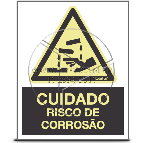 Placa De Sinalização Cuidado, Risco De Corrosão - A4 - Fotoluminescente Com Dizeres :: Placa De Sinalização Cuidado, Risco De Corrosão - A4 - Fotoluminescente Com Dizeres - FOTO 1