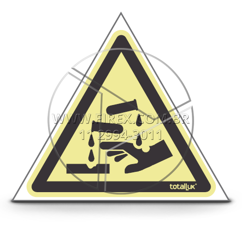 Placa de Sinalização Cuidado, Risco de Corrosão - A4 :: Placa de Sinalização Cuidado, Risco de Corrosão - A4 - Fotoluminescente - FOTO 1
