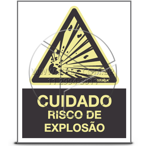 Placa De Sinalização Cuidado, Risco De Explosão - A3 - Fotoluminescente Com Dizeres :: Placa De Sinalização Cuidado, Risco De Explosão - A3 - Fotoluminescente Com Dizeres - FOTO 1