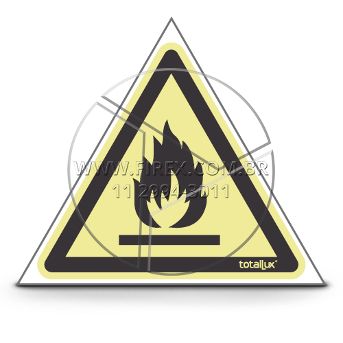 Placa de Sinalização Cuidado, Risco de Incêndio - A2 :: Placa de Sinalização Cuidado, Risco de Incêndio - A2 - Fotoluminescente - FOTO 1