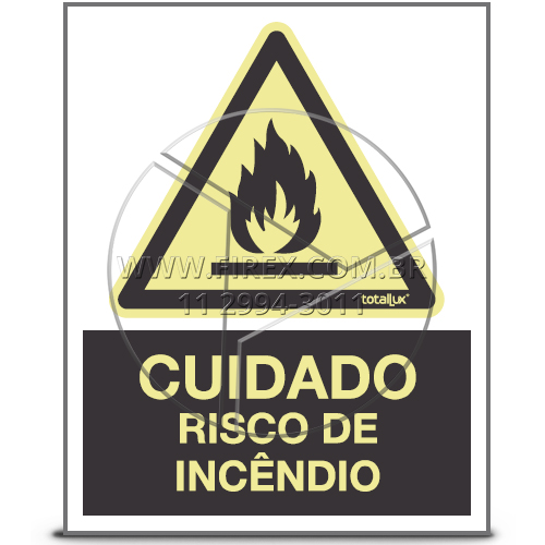 Placa De Sinalização Cuidado, Risco De Incêndio - A2 - Fotoluminescente Com Dizeres :: Placa De Sinalização Cuidado, Risco De Incêndio - A2 - Fotoluminescente Com Dizeres - FOTO 1
