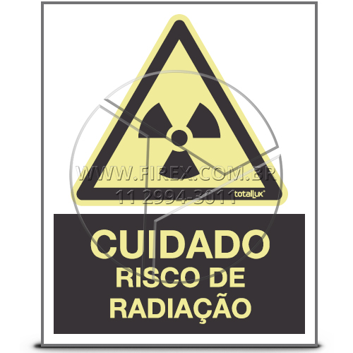 Placa De Sinalização Cuidado, Risco De Radiação - A6 - Fotoluminescente Com Dizeres :: Placa De Sinalização Cuidado, Risco De Radiação - A6 - Fotoluminescente Com Dizeres - FOTO 1
