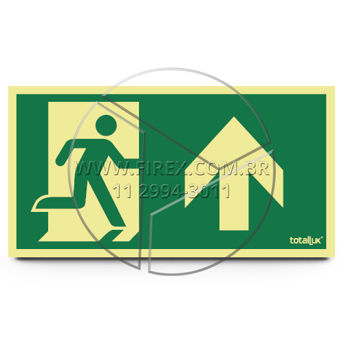 Placa fotoluminescente em PVC certificada - Boneco e Seta para Cima :: Sinalização Rota De Fuga Boneco Para Cima - S3 - FOTO 1
