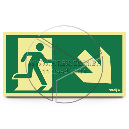 Placa fotoluminescente em PVC certificada - Boneco com seta descendo a direita :: Sinalização Rota De Fuga Boneco Descendo Direita - S6 - FOTO 1